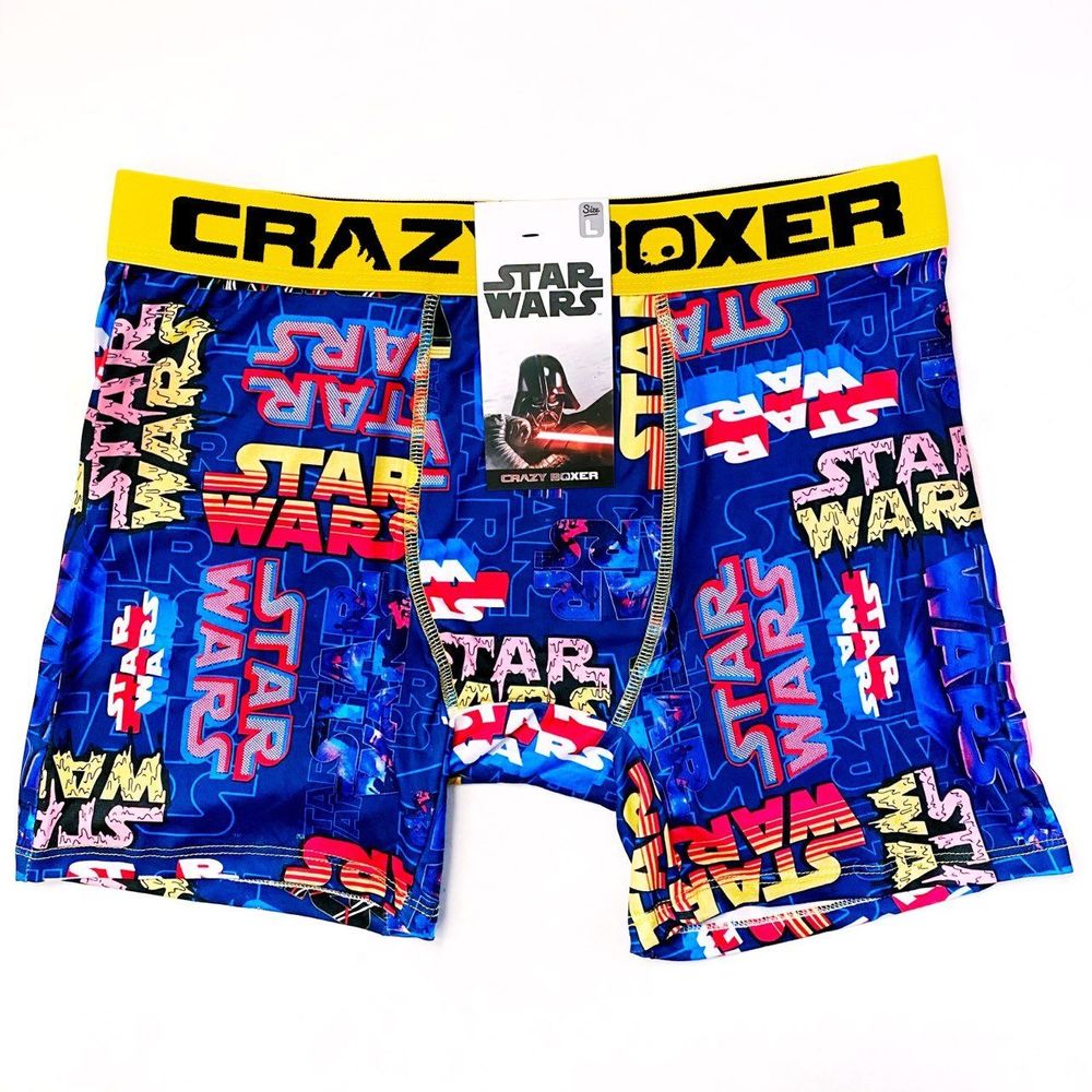 Star Wars Crazy Boxer Briefs Mens Large Underwear Disney Gift Logo Blue Yellow